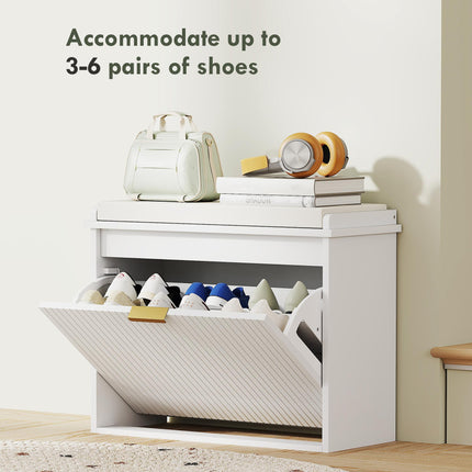 Elegant Six-Pair Shoe Bench with Padded Seat - White