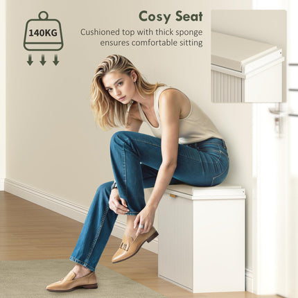 Elegant Six-Pair Shoe Bench with Padded Seat - White