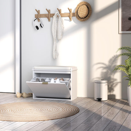 Elegant Six-Pair Shoe Bench with Padded Seat - White