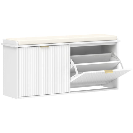 Elegant Ten Shoe Bench with Padded Seat - White