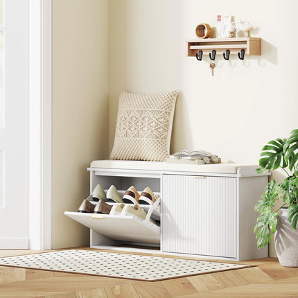 Elegant Ten Shoe Bench with Padded Seat - White