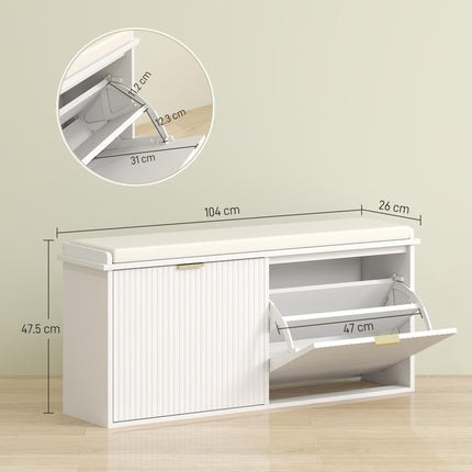 Elegant Ten Shoe Bench with Padded Seat - White