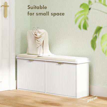 Elegant Ten Shoe Bench with Padded Seat - White