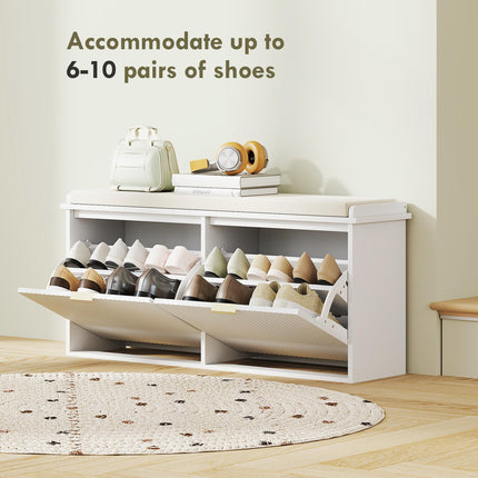 Elegant Ten Shoe Bench with Padded Seat - White