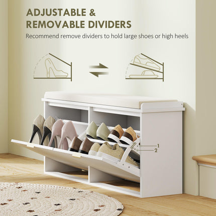 Elegant Ten Shoe Bench with Padded Seat - White
