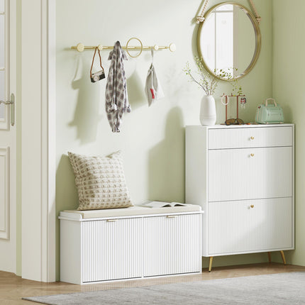 Elegant Ten Shoe Bench with Padded Seat - White
