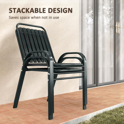3 Piece Patio Bistro Set with Stackable Chairs and Tempered Glass Table - Charcoal Grey
