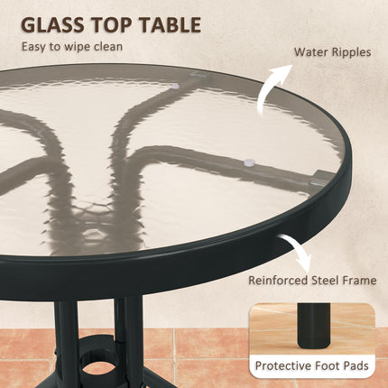 3 Piece Patio Bistro Set with Stackable Chairs and Tempered Glass Table - Charcoal Grey