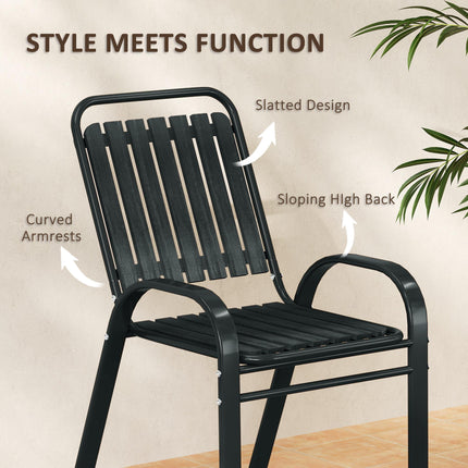 3 Piece Patio Bistro Set with Stackable Chairs and Tempered Glass Table - Charcoal Grey