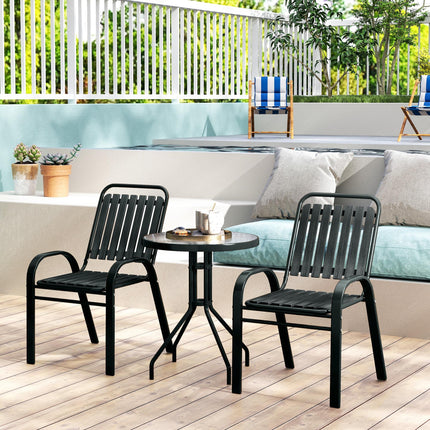3 Piece Patio Bistro Set with Stackable Chairs and Tempered Glass Table - Charcoal Grey