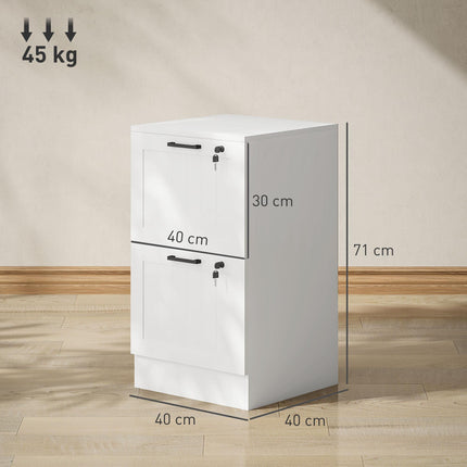 2 Drawer Filing Cabinet with Lock, Office Storage Cabinet with Adjustable Hanging Bars for A4 Letter Size Files, White