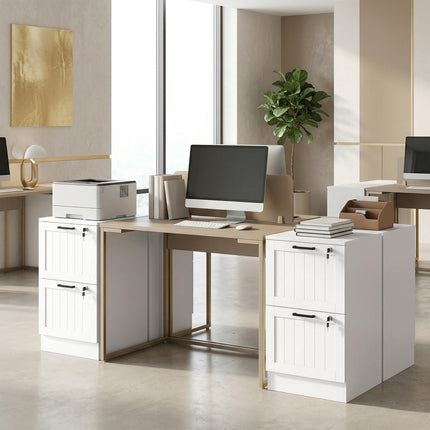 2 Drawer Filing Cabinet with Lock, Office Storage Cabinet with Adjustable Hanging Bars for A4 Letter Size Files, White