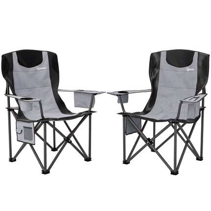 Set of 2 Comfortable Padded Folding Camping Chairs with Cooler Bag - Grey