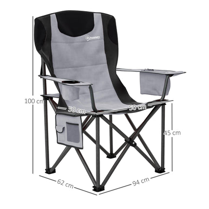 Set of 2 Comfortable Padded Folding Camping Chairs with Cooler Bag - Grey