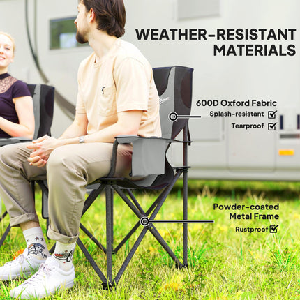 Set of 2 Comfortable Padded Folding Camping Chairs with Cooler Bag - Grey