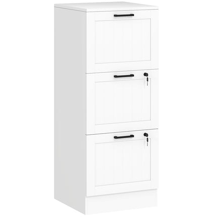 3 Drawer Filing Cabinet with Lock, Office Storage Cabinet with Adjustable Hanging Bars for A4 Letter Size Files, White