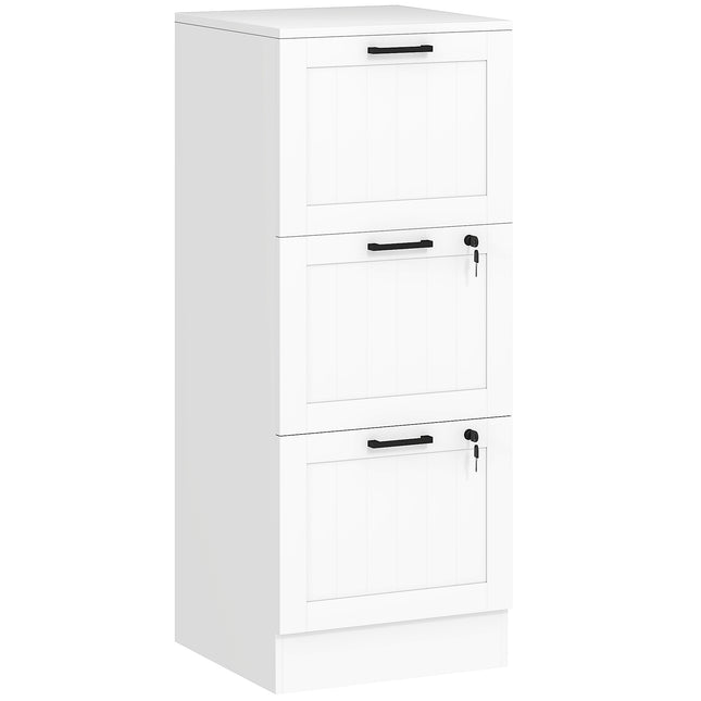 3 Drawer Filing Cabinet with Lock, Office Storage Cabinet with Adjustable Hanging Bars for A4 Letter Size Files, White