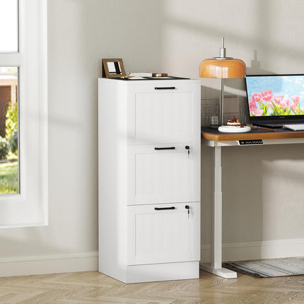 3 Drawer Filing Cabinet with Lock, Office Storage Cabinet with Adjustable Hanging Bars for A4 Letter Size Files, White