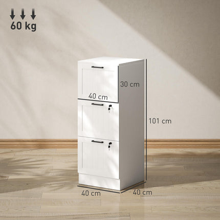 3 Drawer Filing Cabinet with Lock, Office Storage Cabinet with Adjustable Hanging Bars for A4 Letter Size Files, White