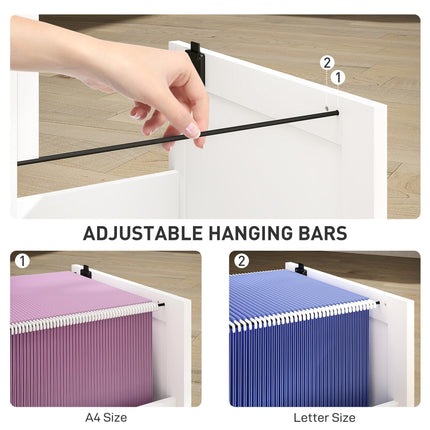3 Drawer Filing Cabinet with Lock, Office Storage Cabinet with Adjustable Hanging Bars for A4 Letter Size Files, White