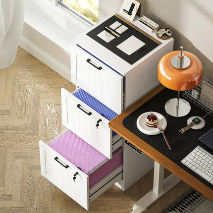3 Drawer Filing Cabinet with Lock, Office Storage Cabinet with Adjustable Hanging Bars for A4 Letter Size Files, White