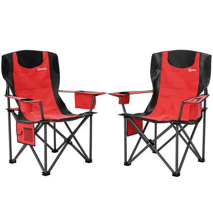 Padded Folding Camping Chairs Set with Cup Holders - Red