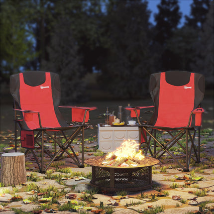 Padded Folding Camping Chairs Set with Cup Holders - Red