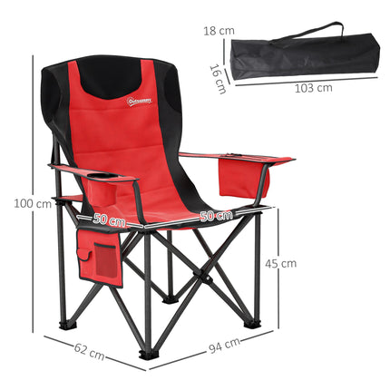 Padded Folding Camping Chairs Set with Cup Holders - Red