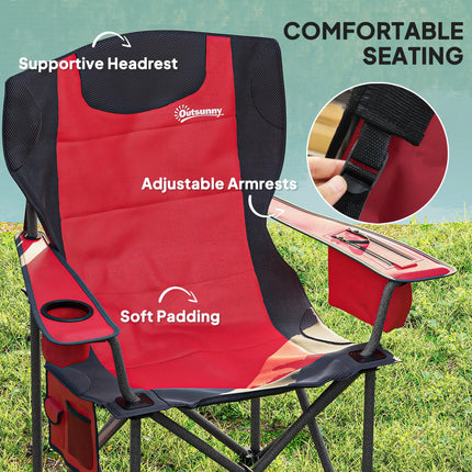 Padded Folding Camping Chairs Set with Cup Holders - Red