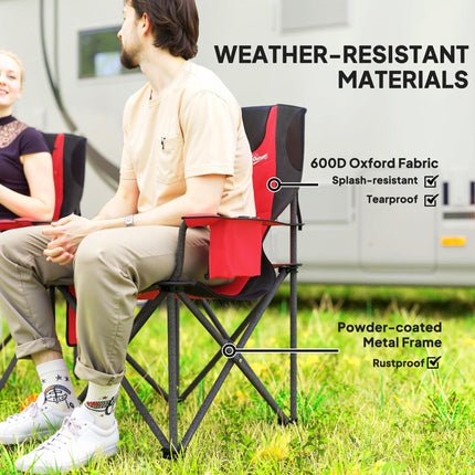 Padded Folding Camping Chairs Set with Cup Holders - Red
