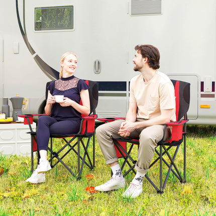 Padded Folding Camping Chairs Set with Cup Holders - Red