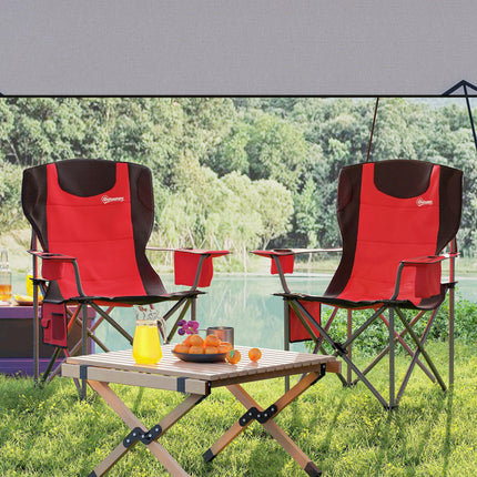 Padded Folding Camping Chairs Set with Cup Holders - Red