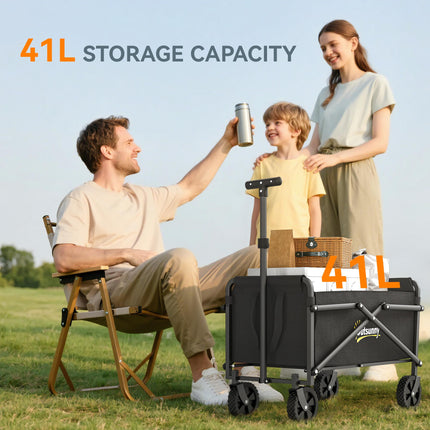 41L Folding Festival Trolley Cart with Adjustable Handle - Black