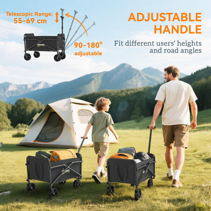 41L Folding Festival Trolley Cart with Adjustable Handle - Black