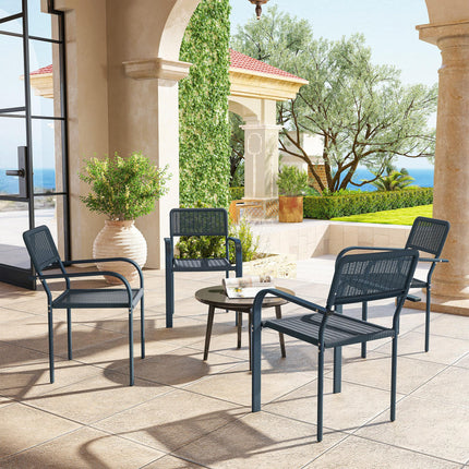 Set of 4 Stackable Rattan Effect Garden Chairs with Armrests - Dark Grey