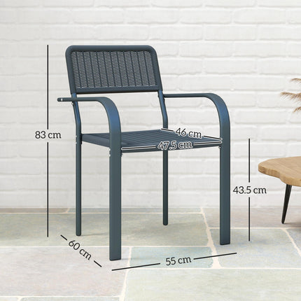 Set of 4 Stackable Rattan Effect Garden Chairs with Armrests - Dark Grey