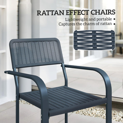 Set of 4 Stackable Rattan Effect Garden Chairs with Armrests - Dark Grey