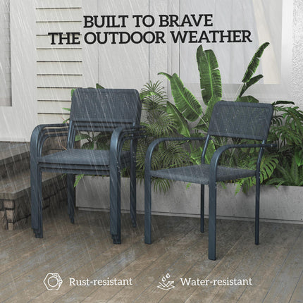Set of 4 Stackable Rattan Effect Garden Chairs with Armrests - Dark Grey