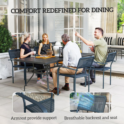 Set of 4 Stackable Rattan Effect Garden Chairs with Armrests - Dark Grey