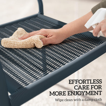 Set of 4 Stackable Rattan Effect Garden Chairs with Armrests - Dark Grey