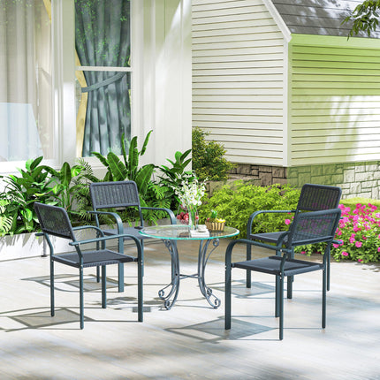 Set of 4 Stackable Rattan Effect Garden Chairs with Armrests - Dark Grey