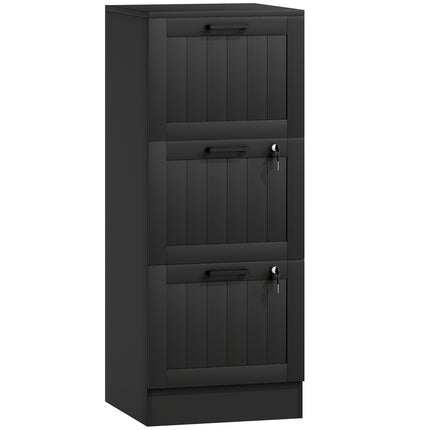 HOMCOM 3 Drawer Filing Cabinet with Lock, Office Storage Cabinet with Adjustable Hanging Bars for A4 Letter Size Files, Black