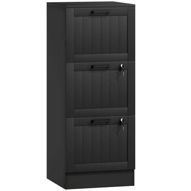HOMCOM 3 Drawer Filing Cabinet with Lock, Office Storage Cabinet with Adjustable Hanging Bars for A4 Letter Size Files, Black