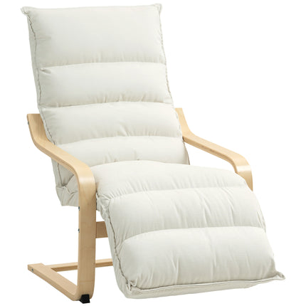 Curved Wooden Accent Lounge Chair with Adjustable Footrest - Cream White