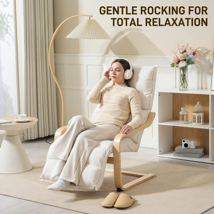 Curved Wooden Accent Lounge Chair with Adjustable Footrest - Cream White