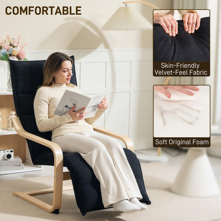 Curved Wooden Accent Chair, with Adjustable Footrest - Black