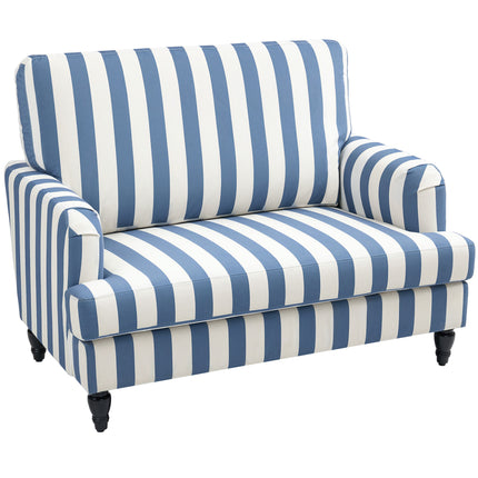 Modern Velvet Accent Armchair with Turned Legs and Wide Seat - Blue and White