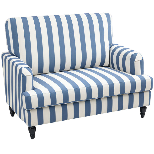 Modern Velvet Accent Armchair with Turned Legs and Wide Seat - Blue and White