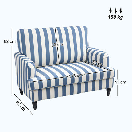 Modern Velvet Accent Armchair with Turned Legs and Wide Seat - Blue and White