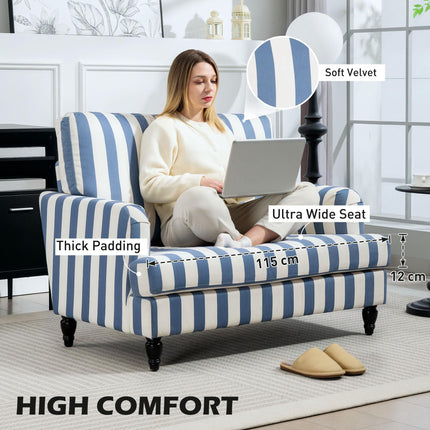 Modern Velvet Accent Armchair with Turned Legs and Wide Seat - Blue and White